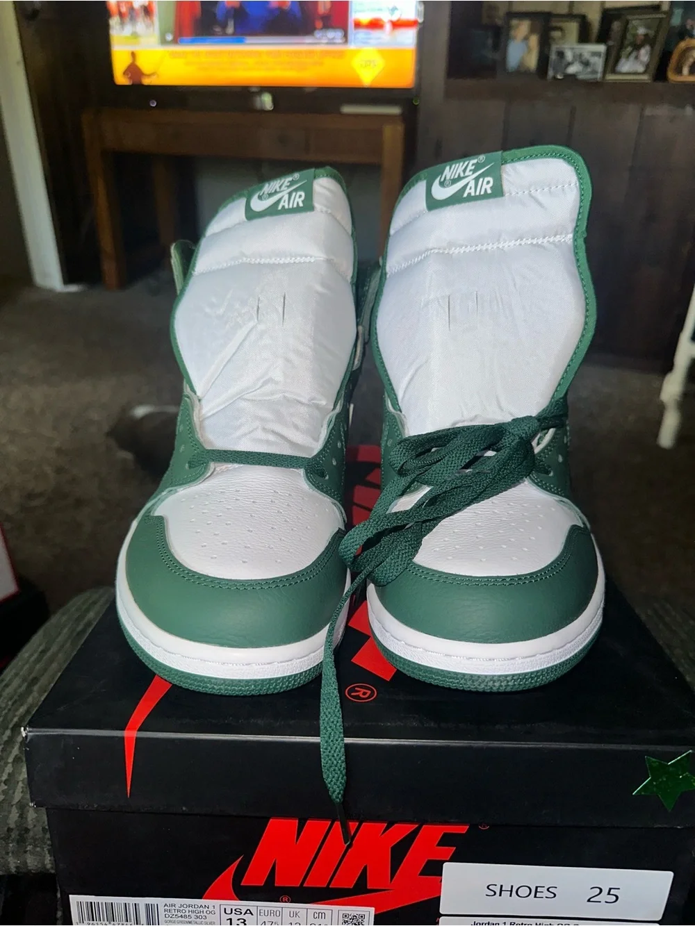 Nike Air Jordan 1 High Gorge Green White Men's Sneakers Size 13